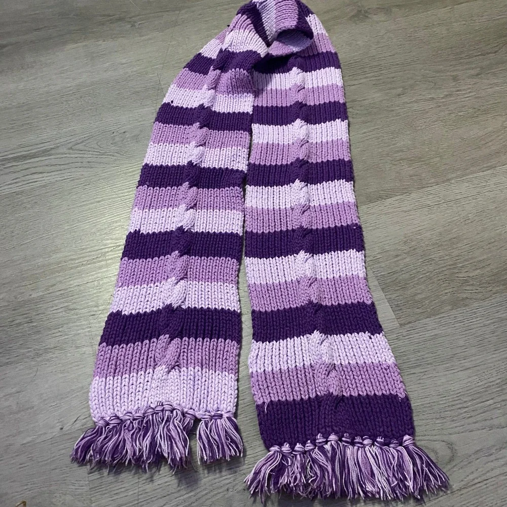 The Childrens Place Beanie Scarf Set Kids 4-6 Purple Excellent Striped Fleece